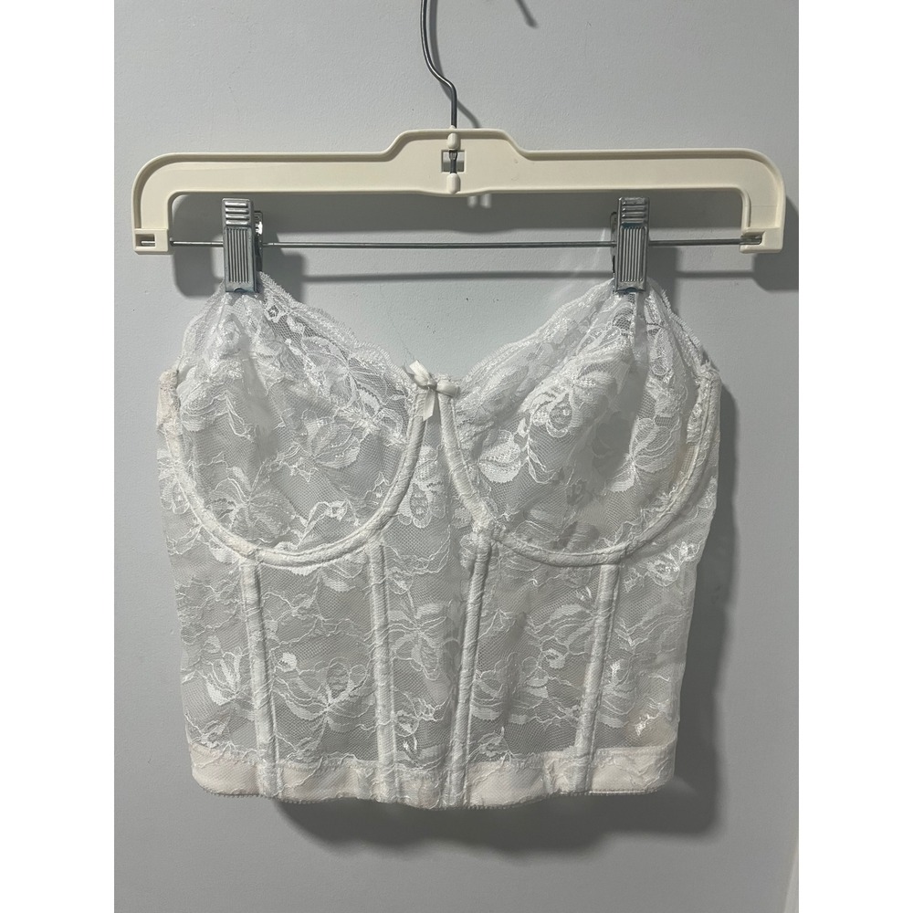 Vintage Wynette by Valmont White Lace Bustier Top Longline Bra 36D Y2K Coquette
